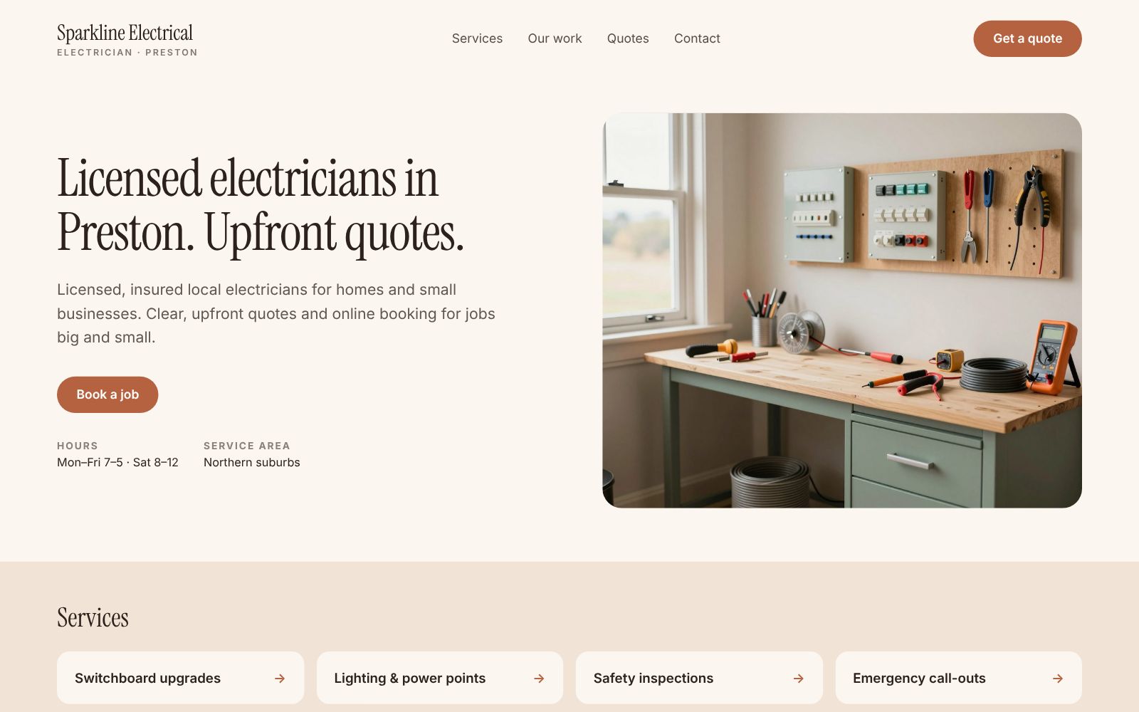 Sparkline Electrical, a fictional sample site, on a laptop